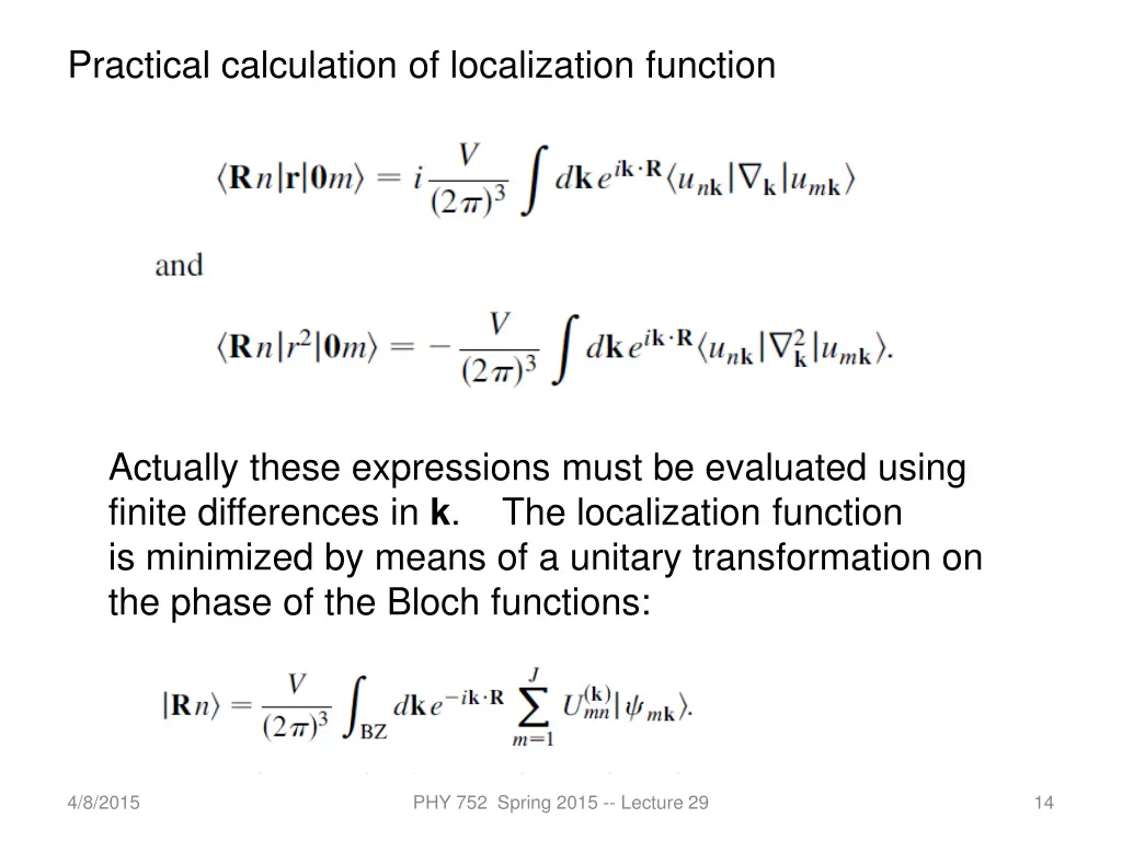 practical calculation of localization function