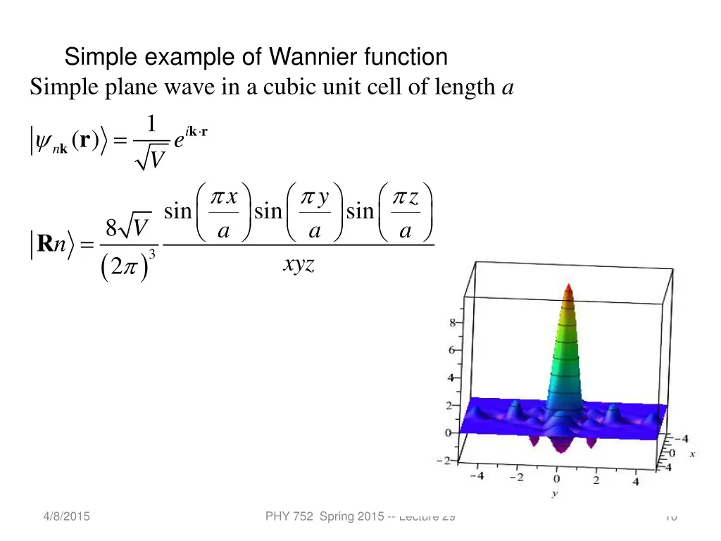 simple example of wannier function simple plane