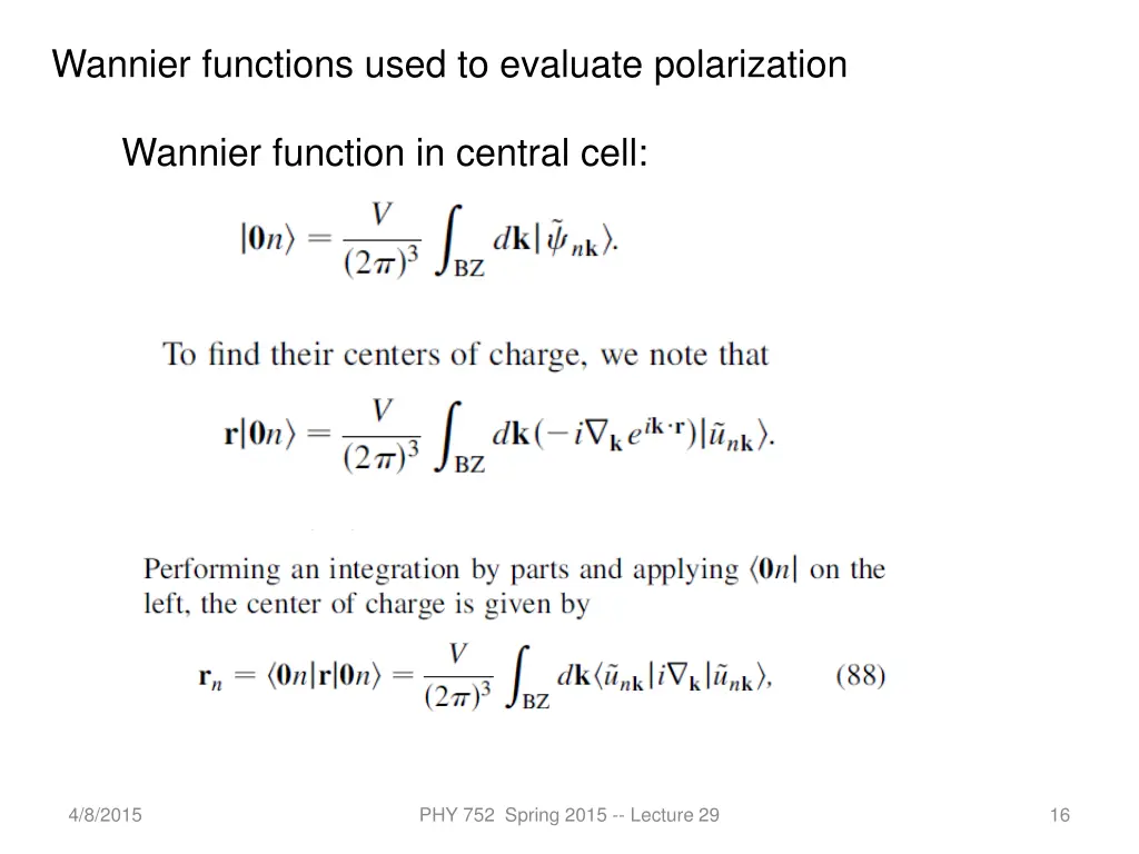 wannier functions used to evaluate polarization
