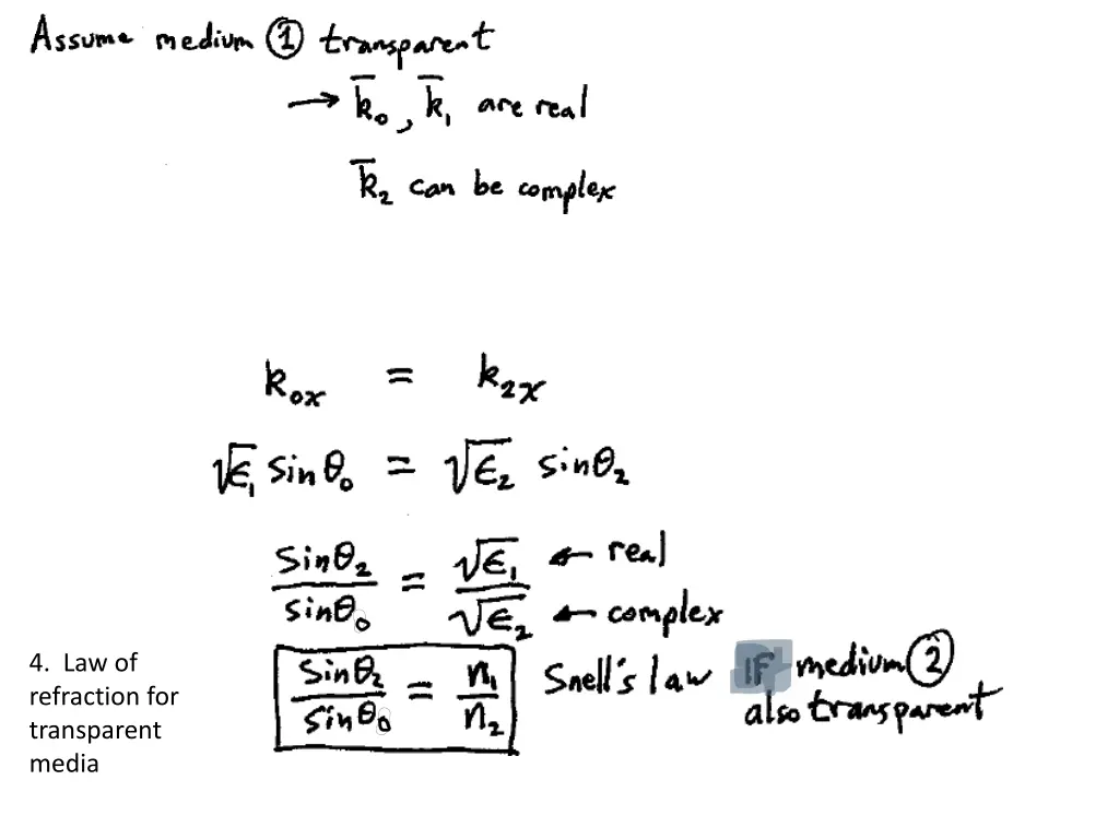 4 law of refraction for transparent media