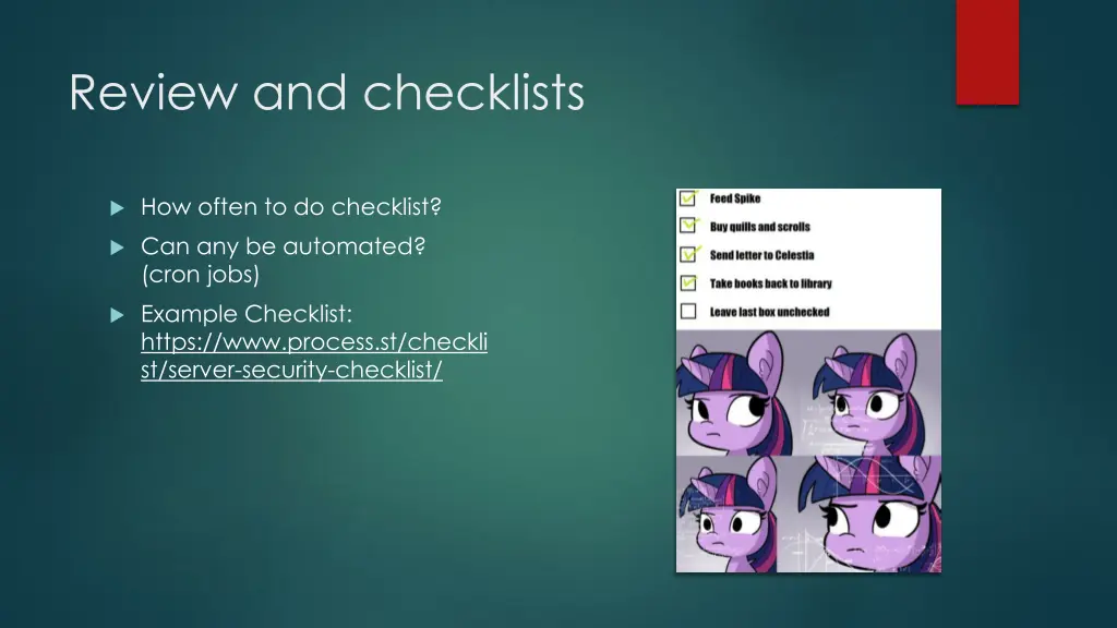 review and checklists