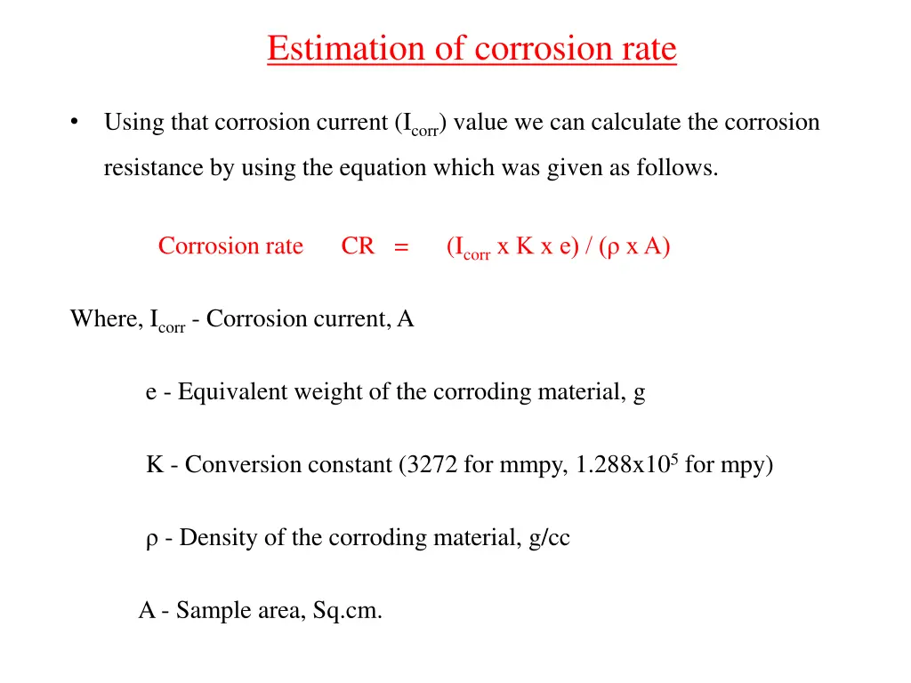 estimation of corrosion rate