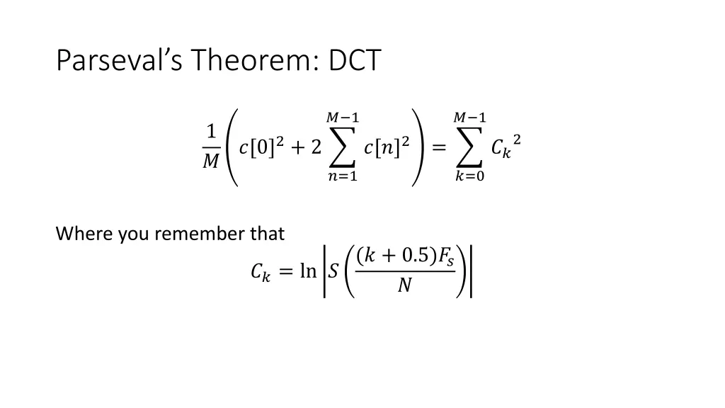 parseval s theorem dct