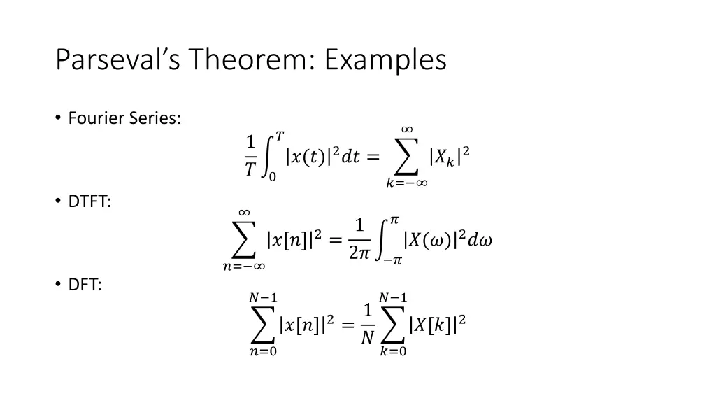 parseval s theorem examples