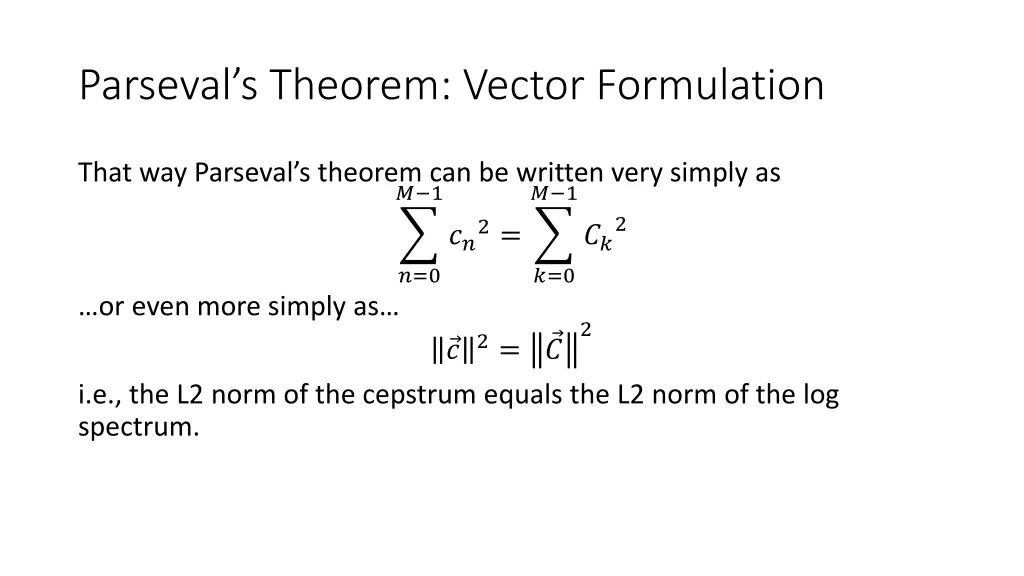 parseval s theorem vector formulation 1