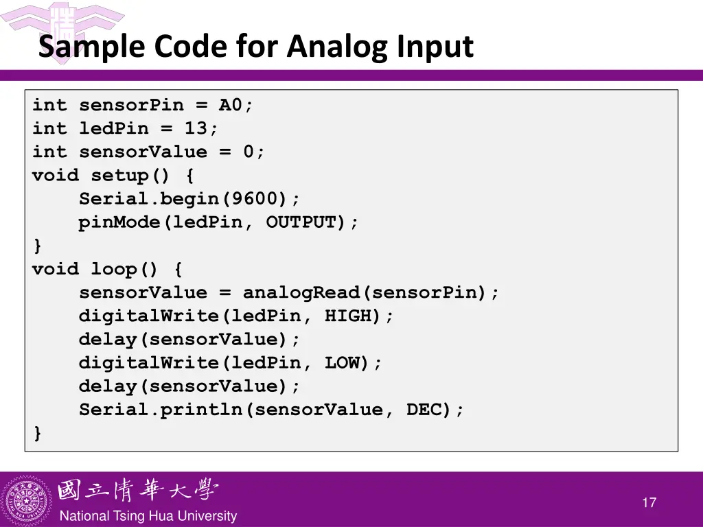 sample code for analog input