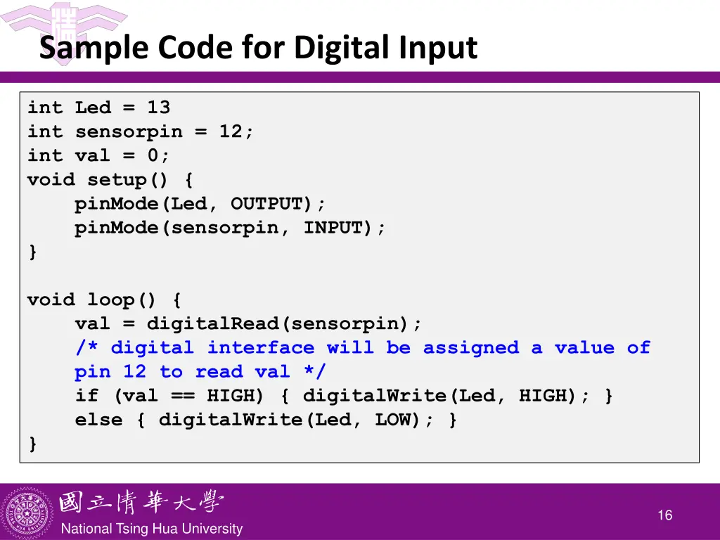 sample code for digital input