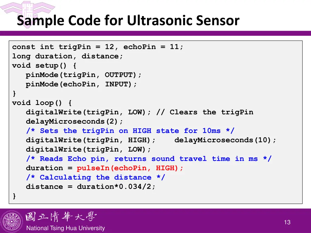 sample code for ultrasonic sensor