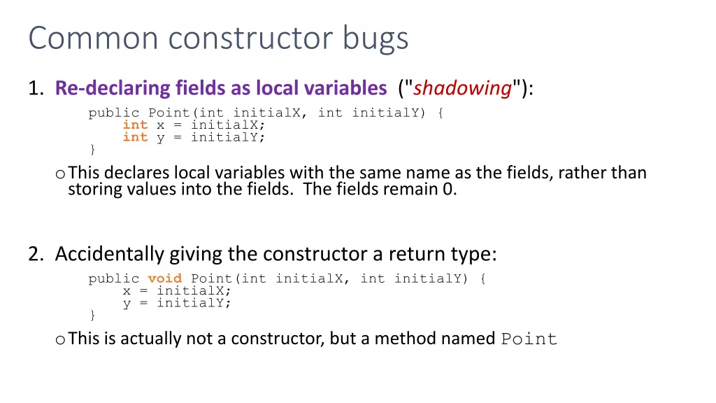 common constructor bugs