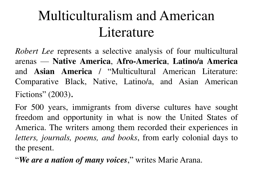 multiculturalism and american literature