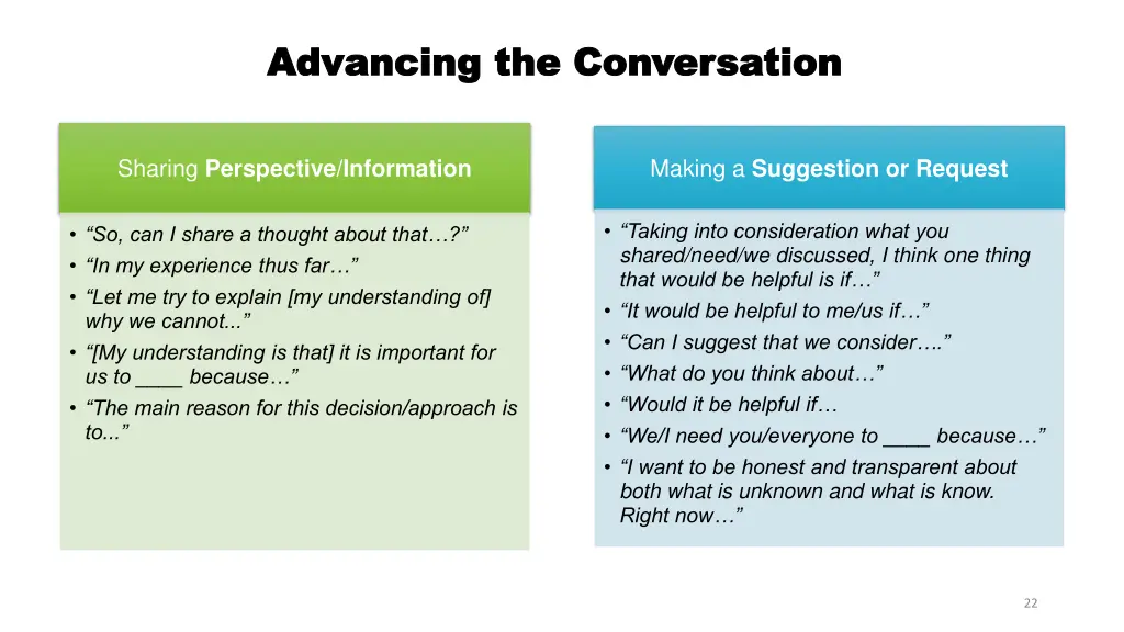 advancing the conversation advancing 1