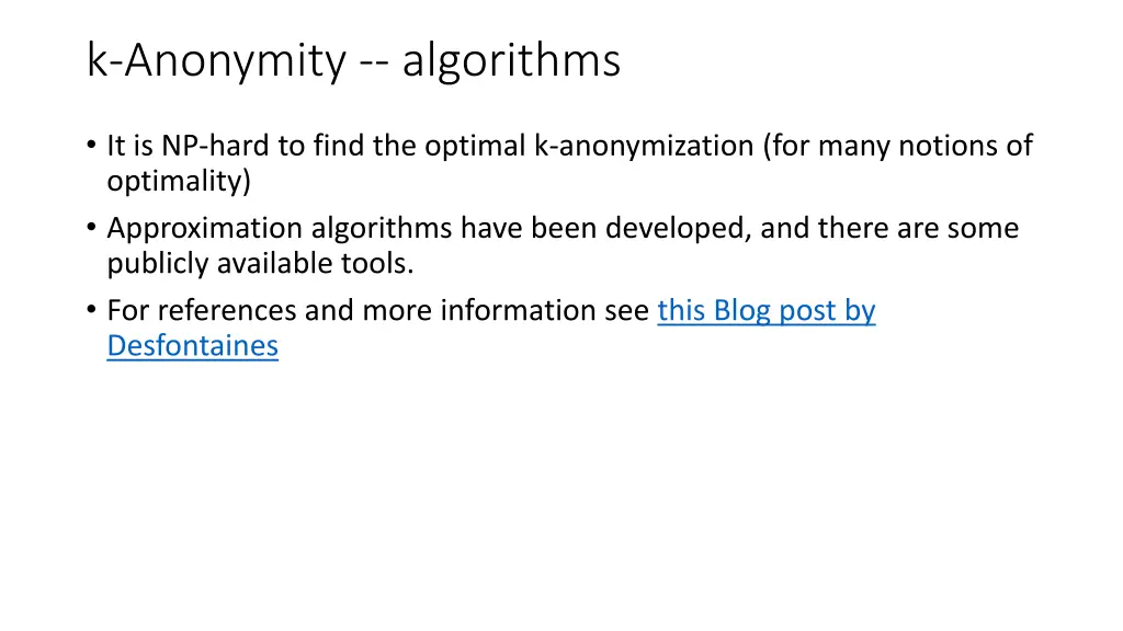 k anonymity algorithms