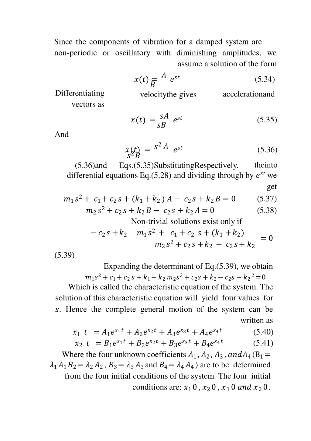 since the components of vibration for a damped