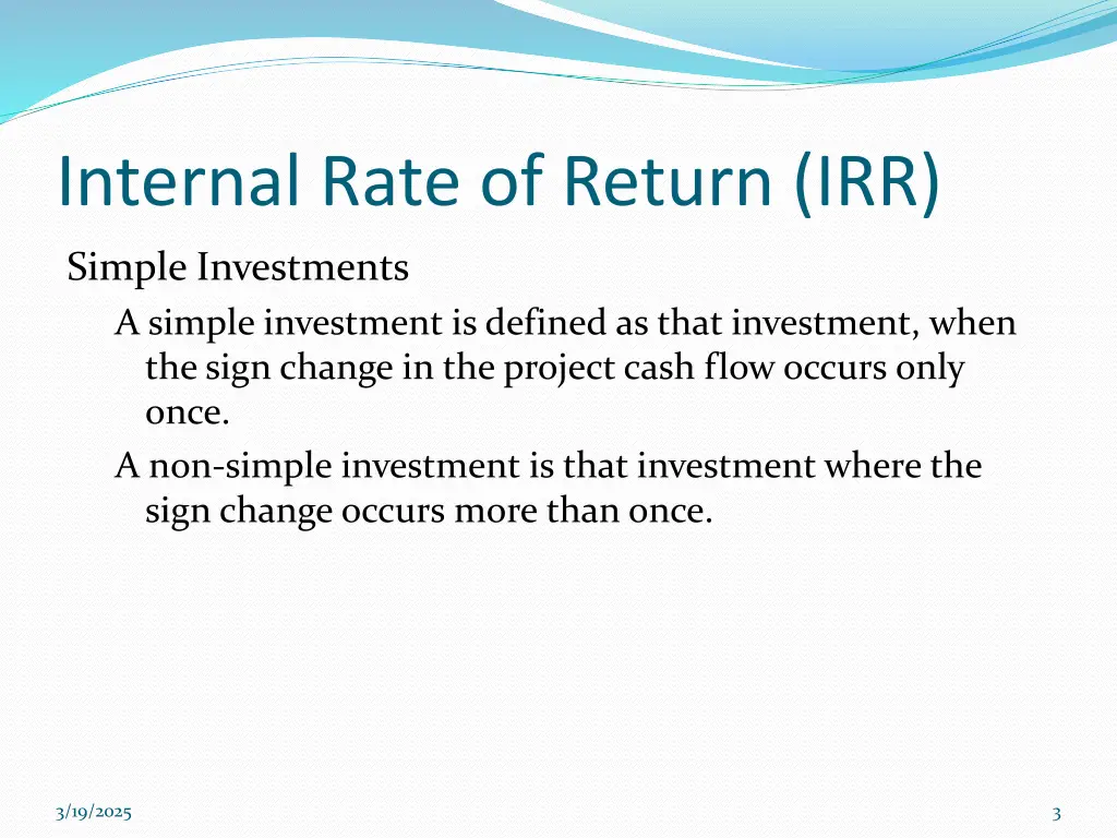 internal rate of return irr