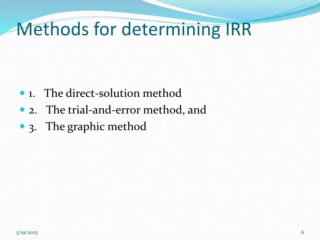 methods for determining irr