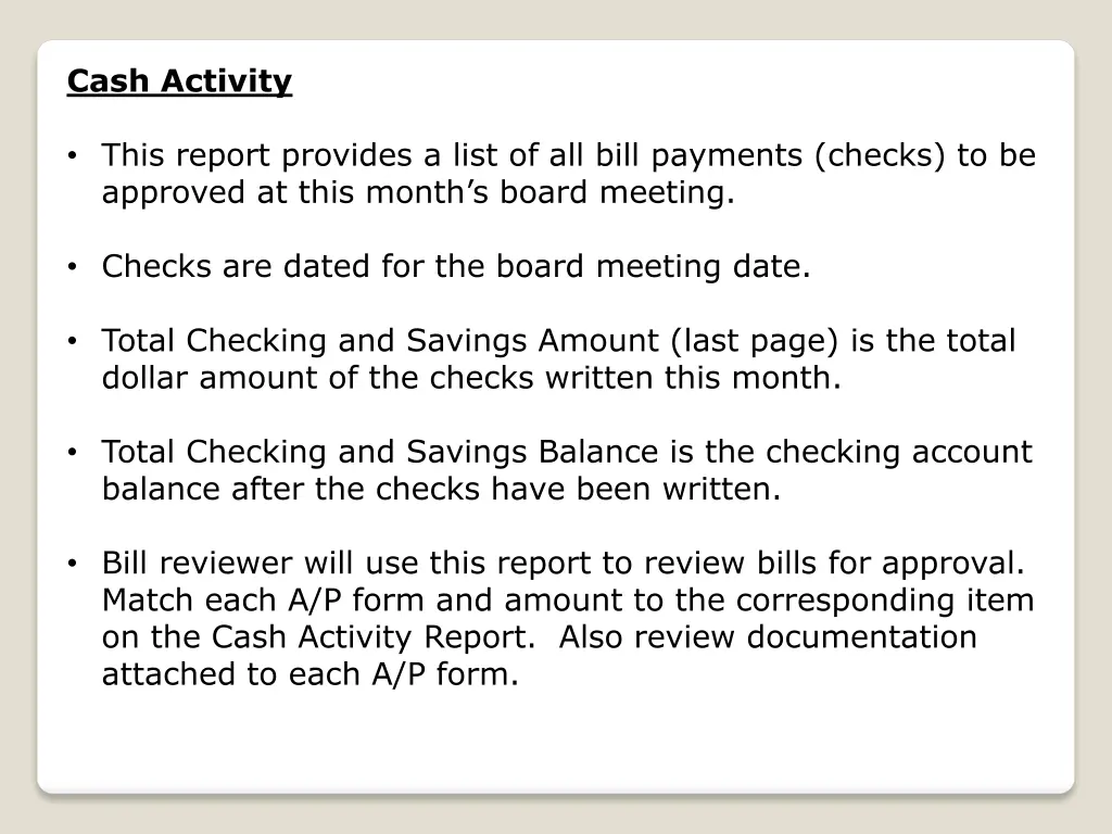 cash activity