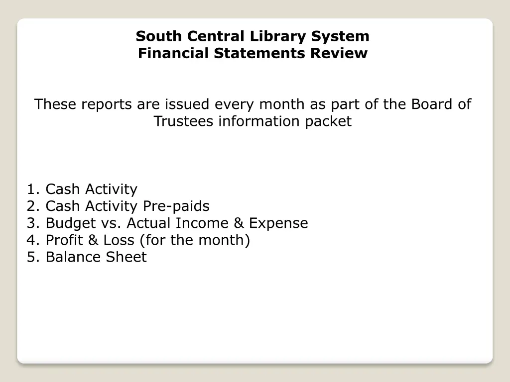 south central library system financial statements