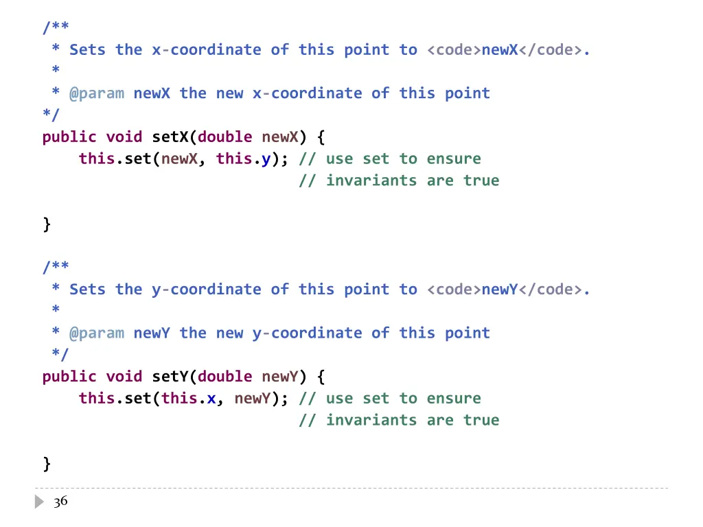 sets the x coordinate of this point to code newx 1