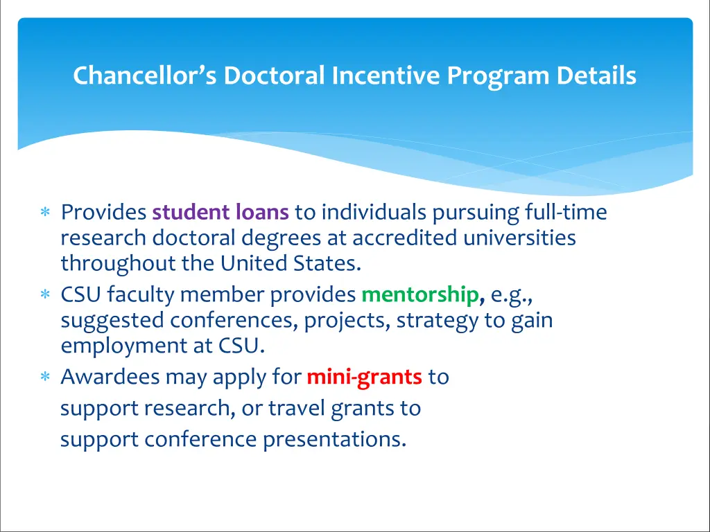chancellor s doctoral incentive program details