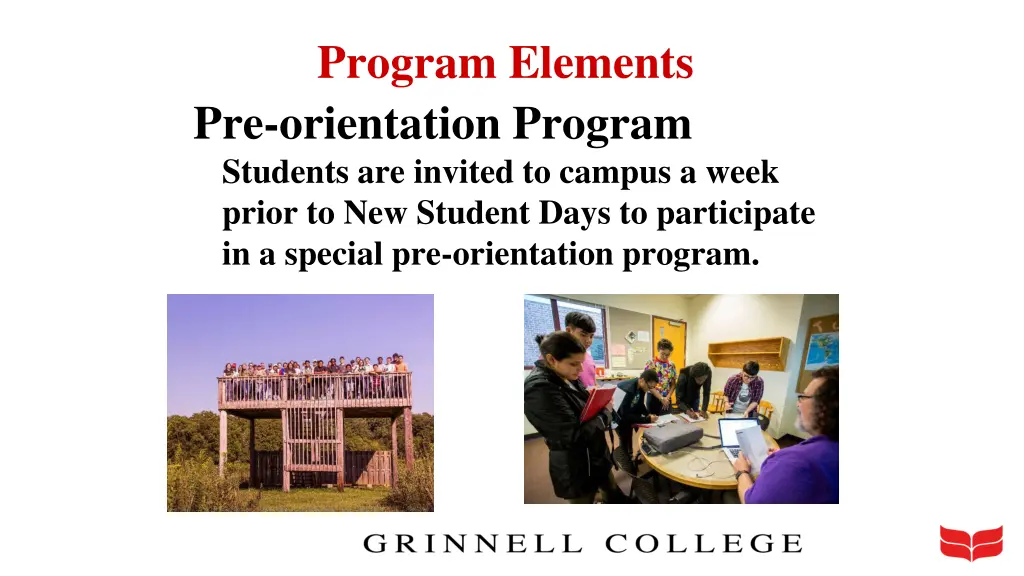 program elements pre orientation program students