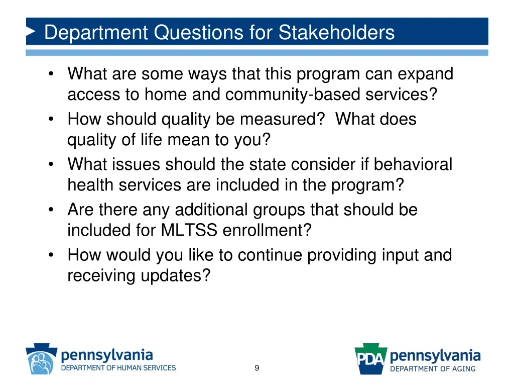 department questions for stakeholders