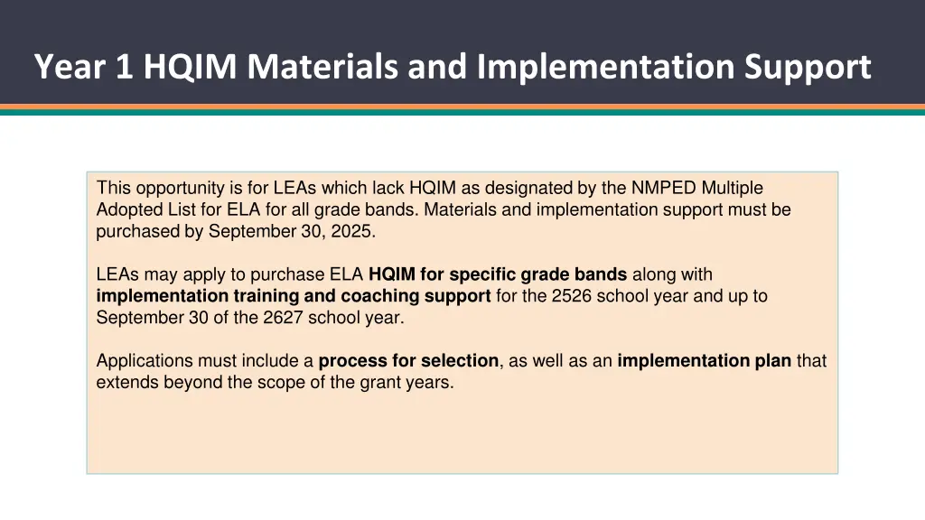 year 1 hqim materials and implementation support
