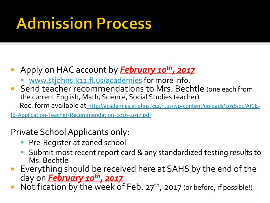 apply on hac account by february 10 th 2017