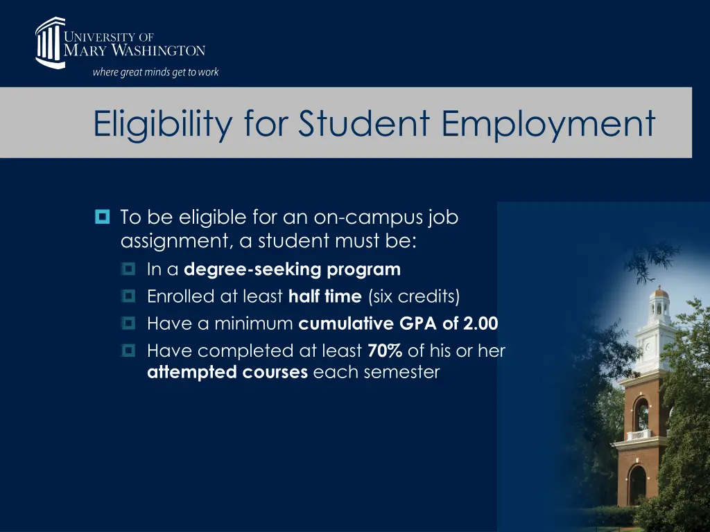 eligibility for student employment