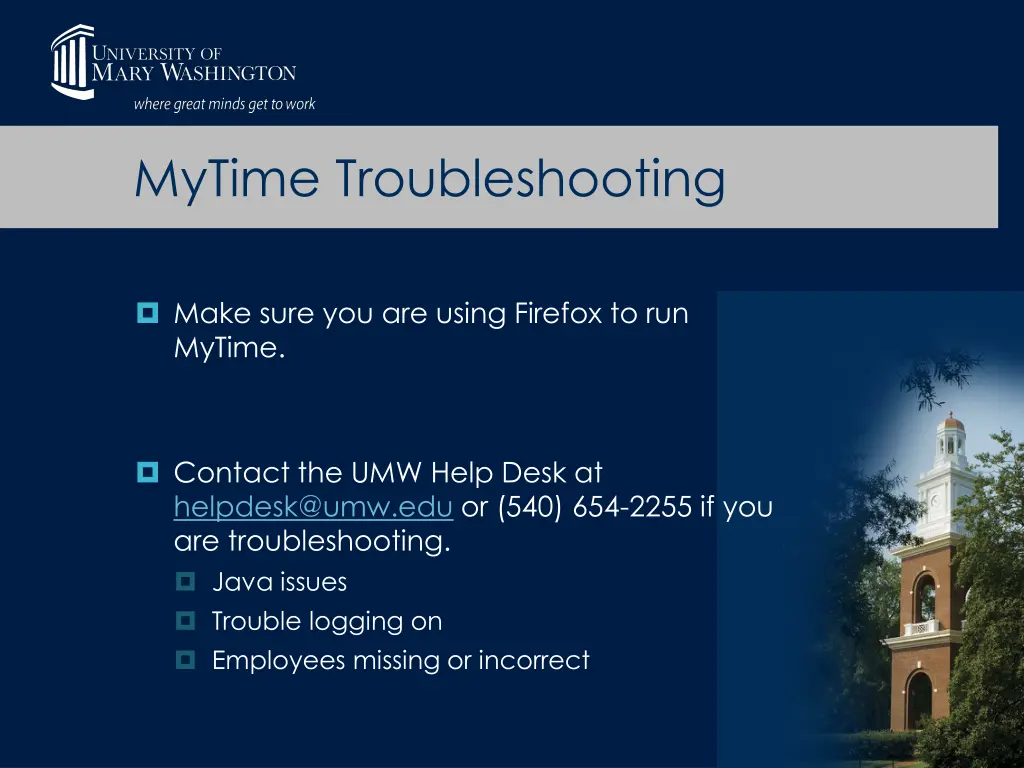 mytime troubleshooting
