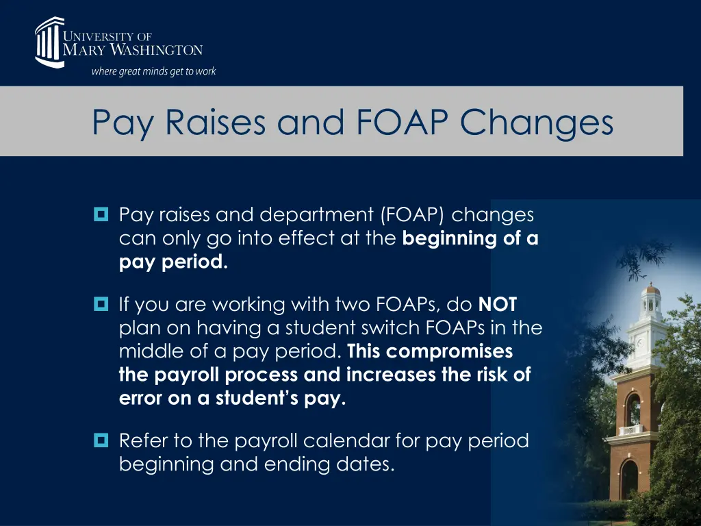pay raises and foap changes