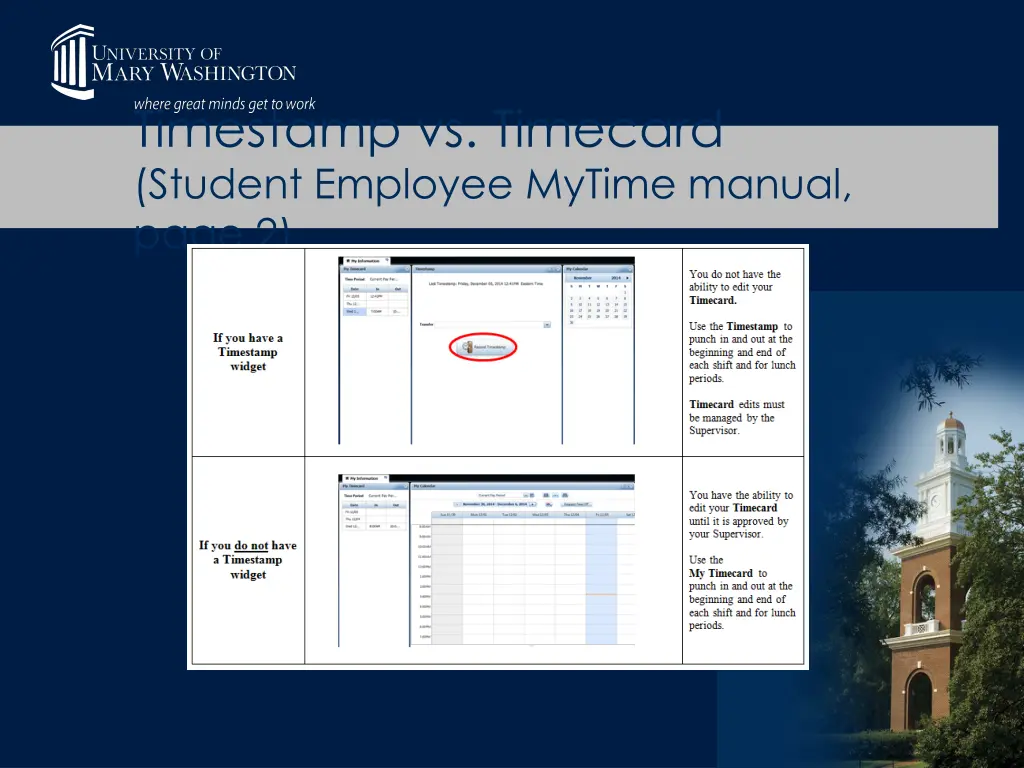 timestamp vs timecard student employee mytime