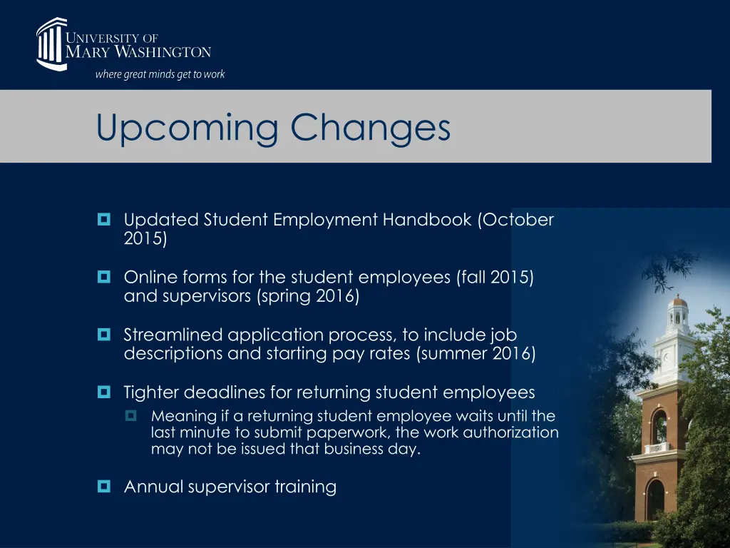 upcoming changes