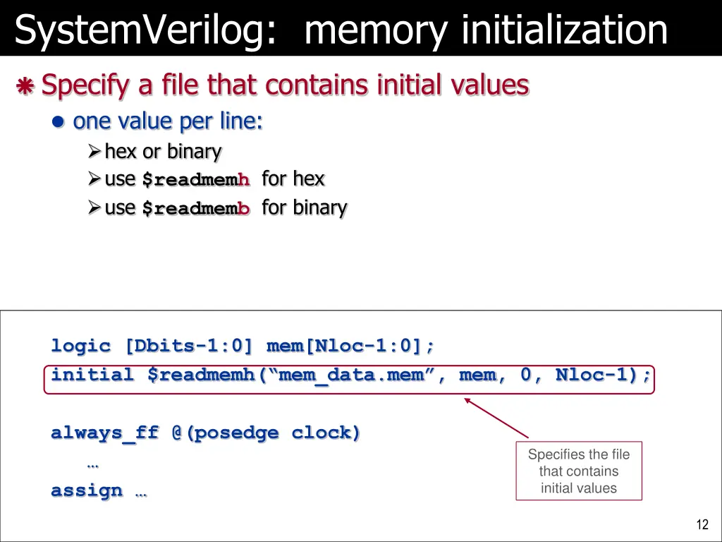 systemverilog memory initialization