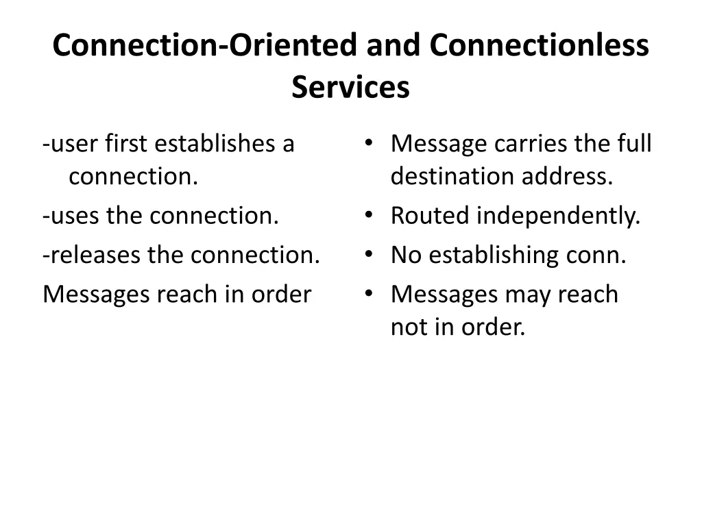 connection oriented and connectionless services