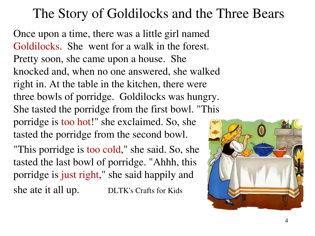 the story of goldilocks and the three bears