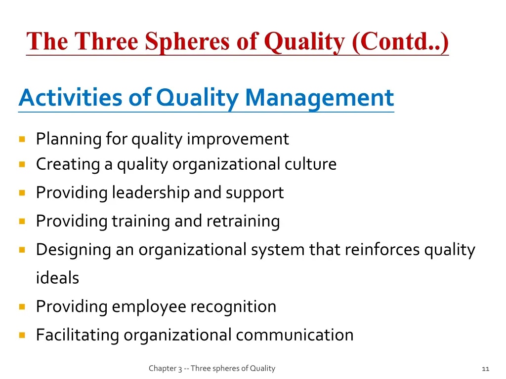 activities of quality management