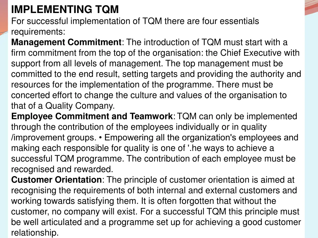 implementing tqm for successful implementation