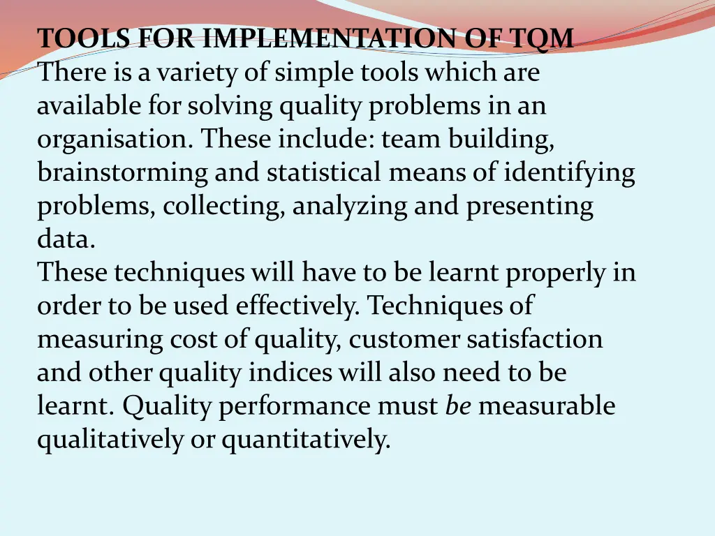 tools for implementation of tqm there