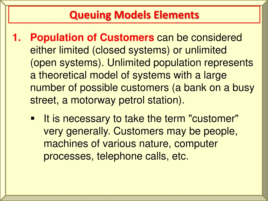 queuing models elements