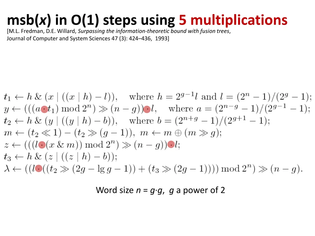 msb x in o 1 steps using 5 multiplications