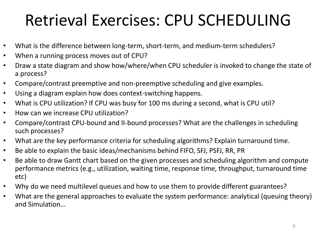 retrieval exercises cpu scheduling
