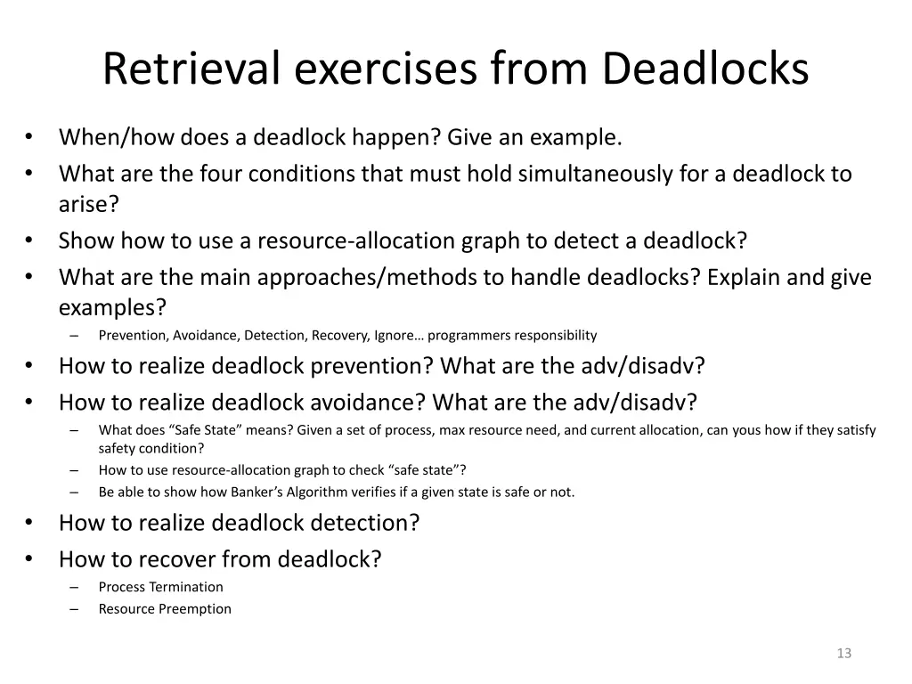 retrieval exercises from deadlocks
