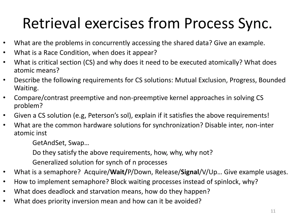 retrieval exercises from process sync