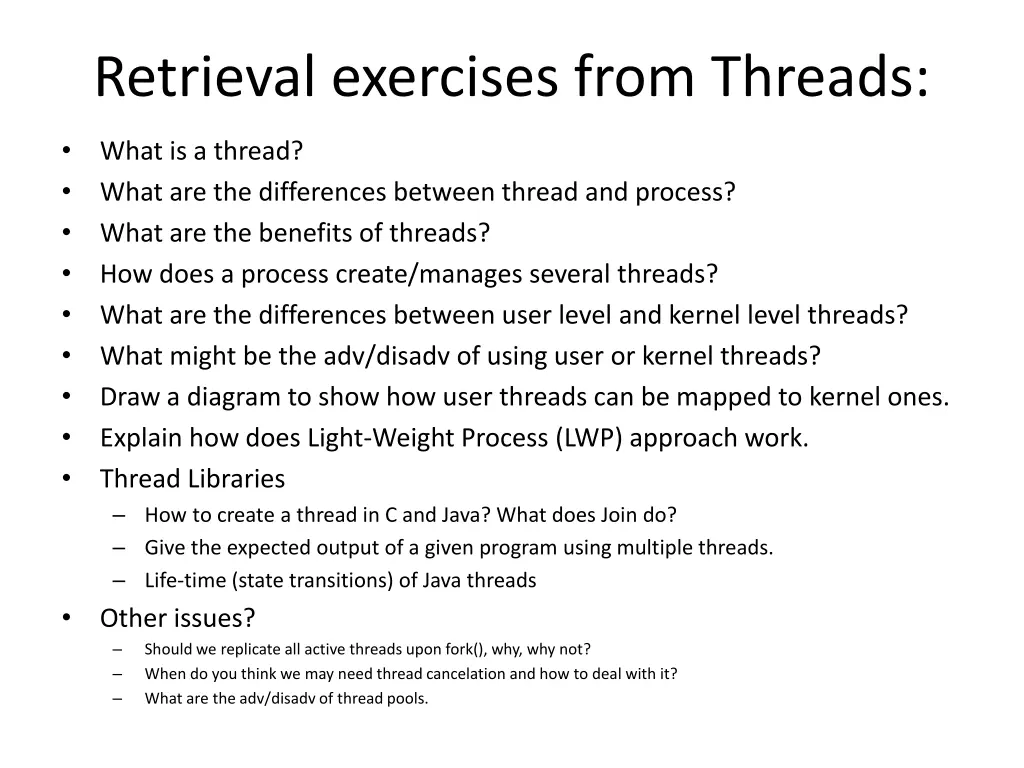 retrieval exercises from threads