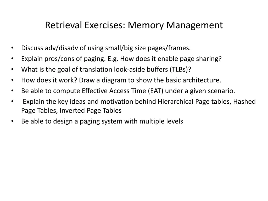retrieval exercises memory management 1
