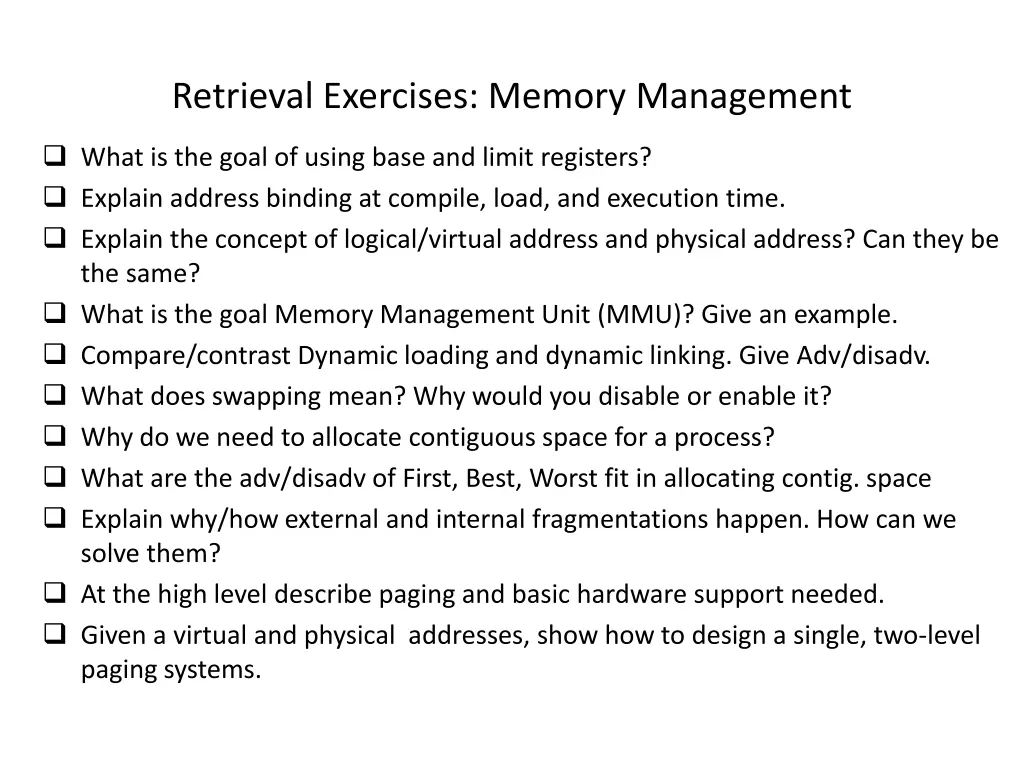 retrieval exercises memory management