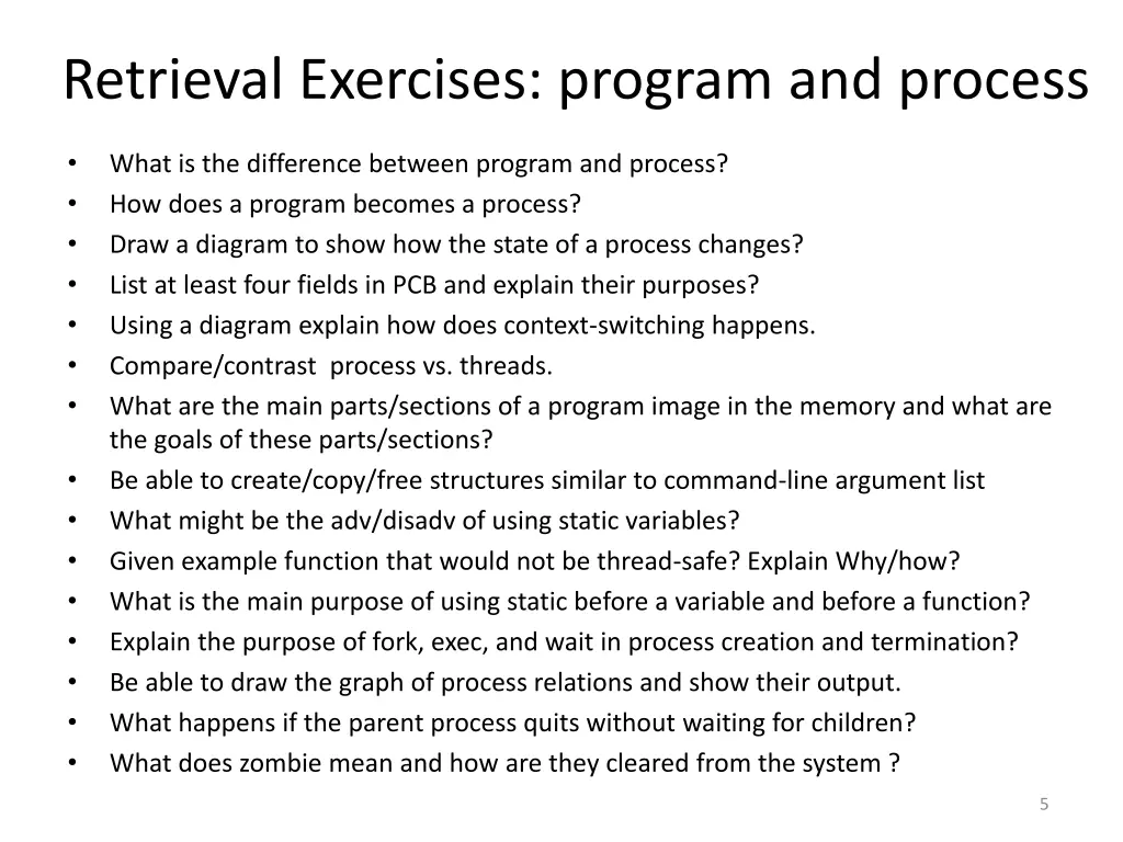retrieval exercises program and process