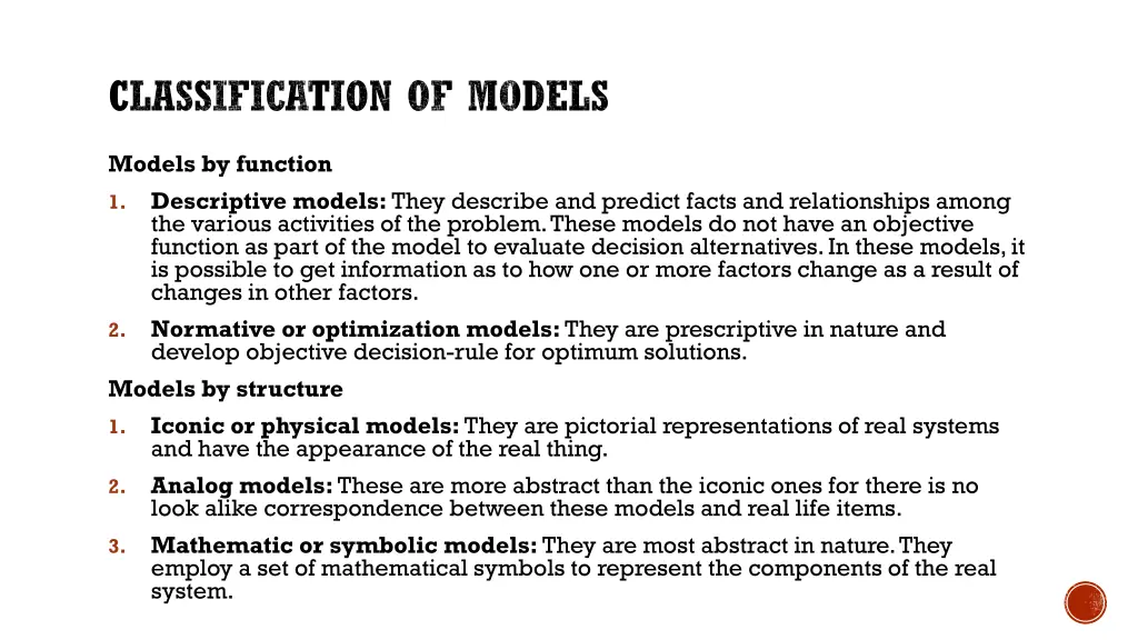 classification of models