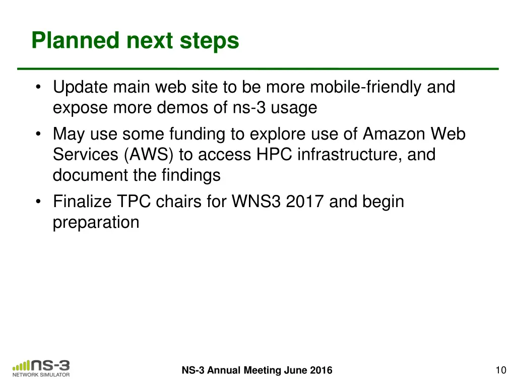 planned next steps