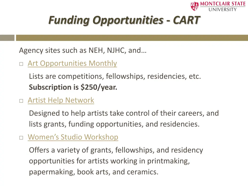 funding opportunities cart